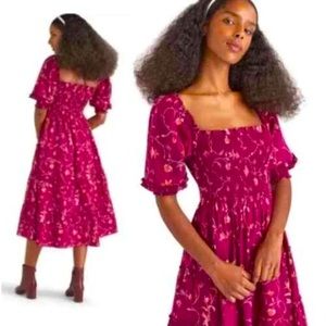 NWT Hill House Nesli Nap Dress - Burgundy Botanical Poplin